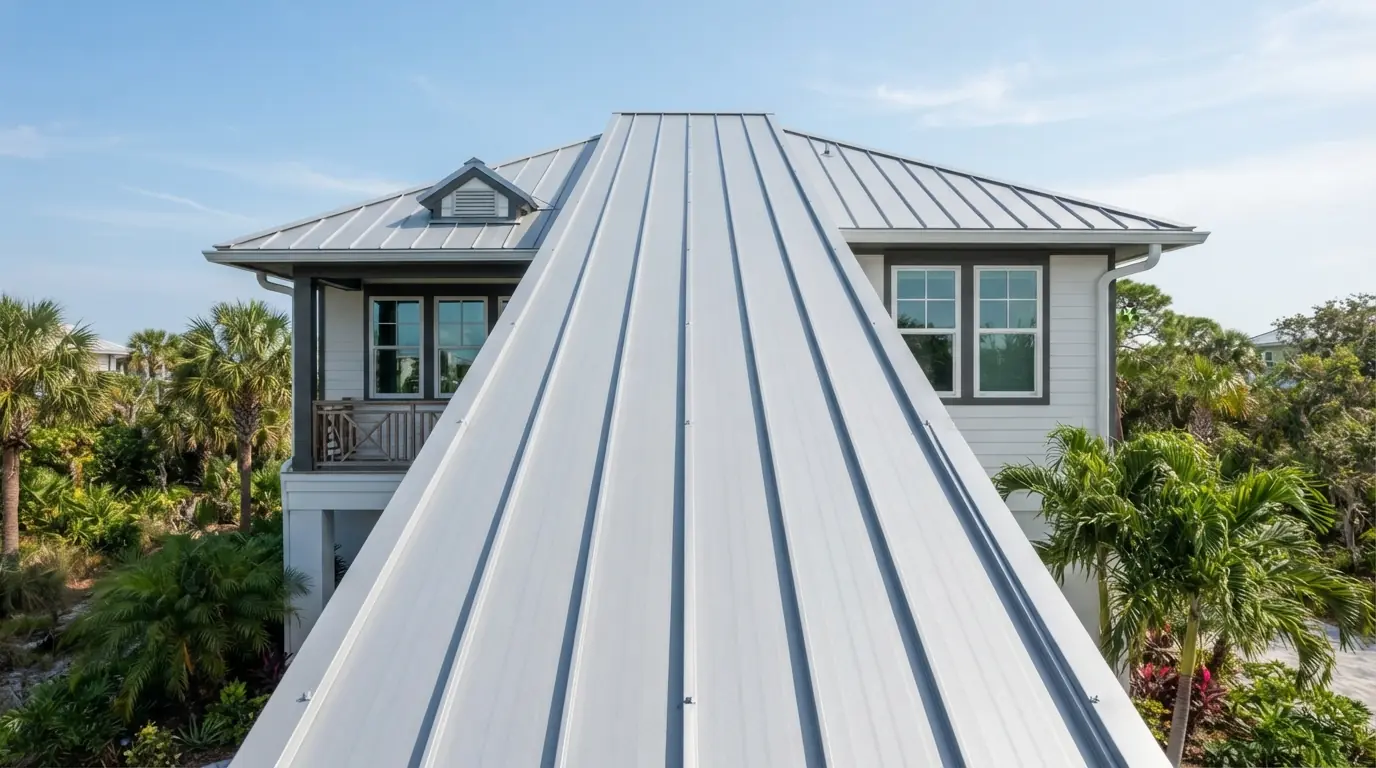 Standing seam metal roof panels on a Northeast Florida house