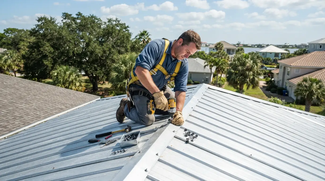 Galvalume 5V crimp metal roof on a rural Baker County home