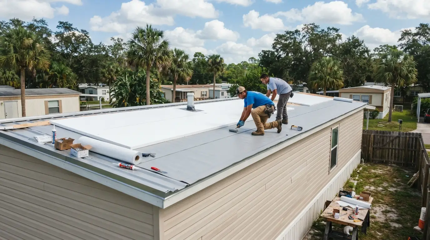 Metal roof-over panels installed on framing over a manufactured home roof