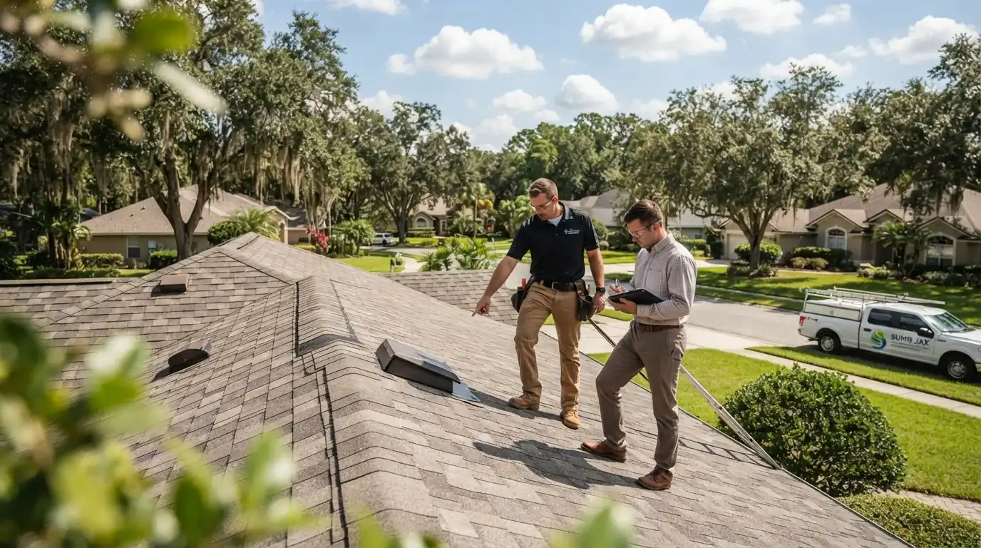 Insurance renewal letter and a roof inspection report on a Jacksonville kitchen counter