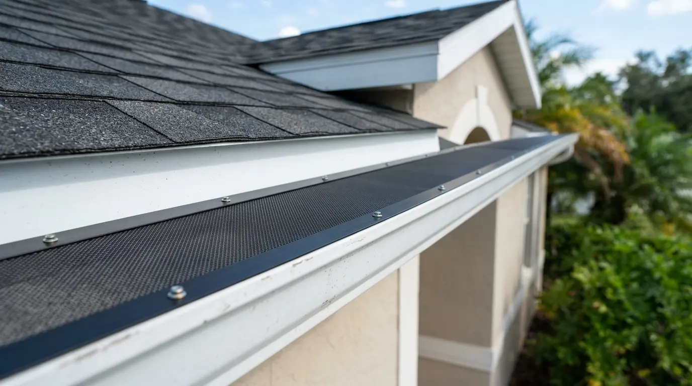 Micro-mesh gutter guard panels fastened along a gutter